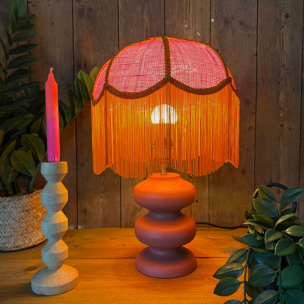 Missy – Pink Hessian Petal Lampshade with Pumpkin Fringe