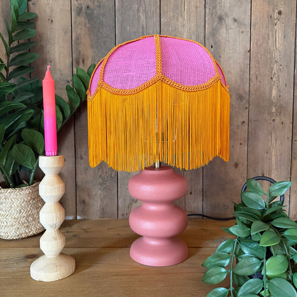 Missy – Pink Hessian Petal Lampshade with Pumpkin Fringe