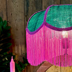 Dotty – Emerald Green Petal Lampshade with Bubblegum Pink Fringe