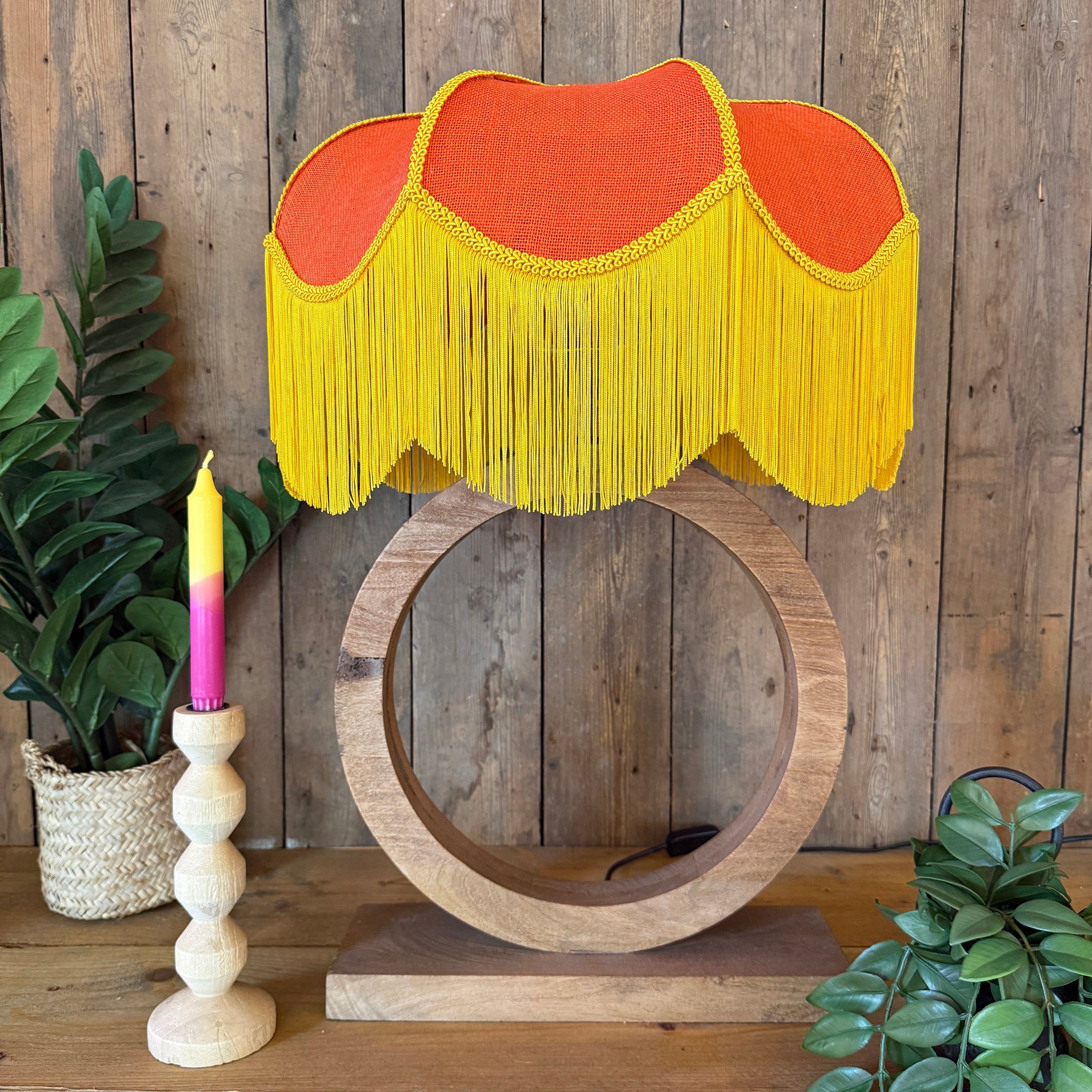 Peaches - Tangerine Hessian Petal Lampshade with Butterscotch Fringe
