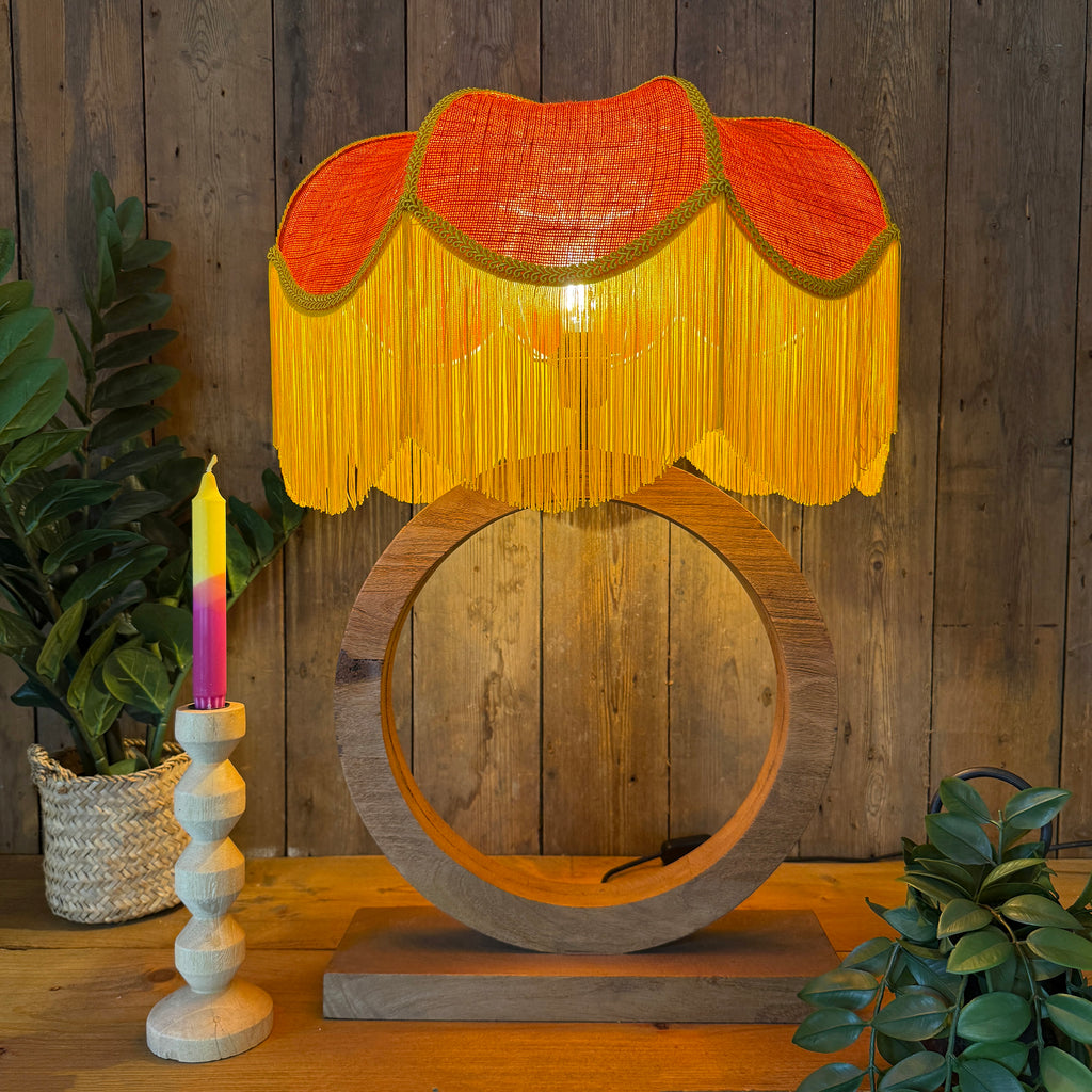 Peaches - Tangerine Hessian Petal Lampshade with Butterscotch Fringe