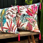 love Frankie ice jungle velvet cushion with raspberry tassels