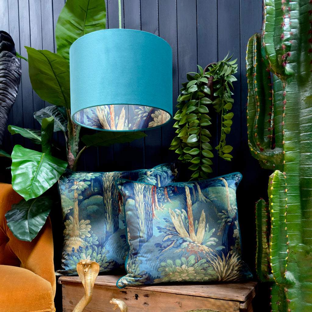 Emerald Enchanted Wood Silhouette Lampshade in Jade Green Velvet