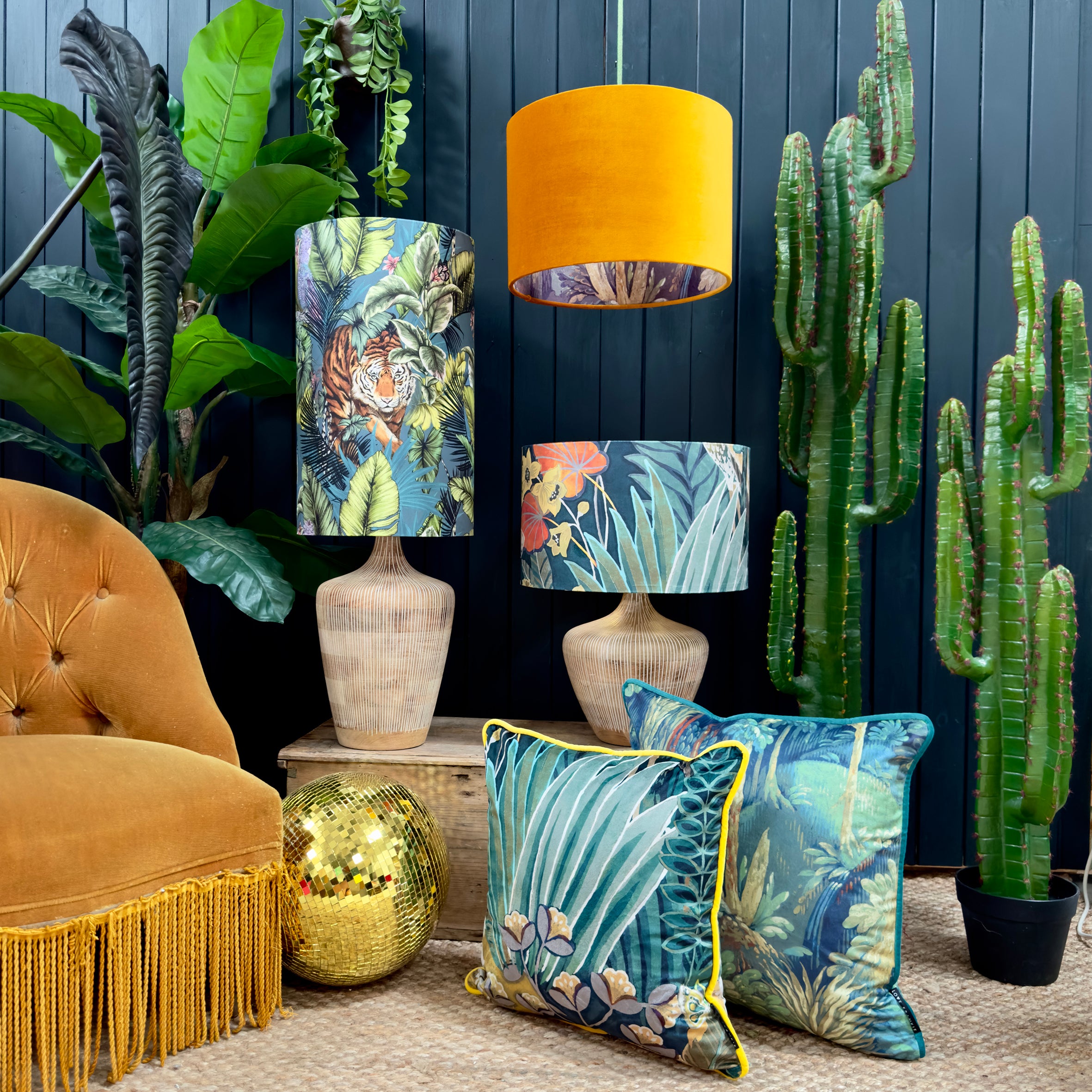 Enchanted Wood Cushions in Emerald with Jade Piping