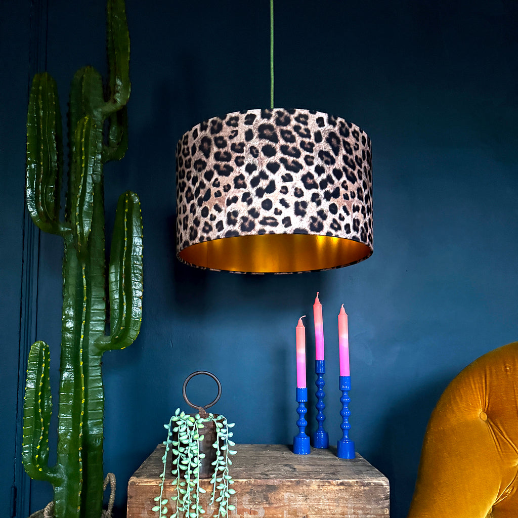Jaguar Print Velvet Lampshade with Gold Lining from Love Frankie