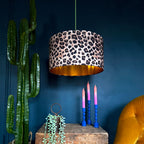 Jaguar Print Velvet Lampshade with Gold Lining from Love Frankie
