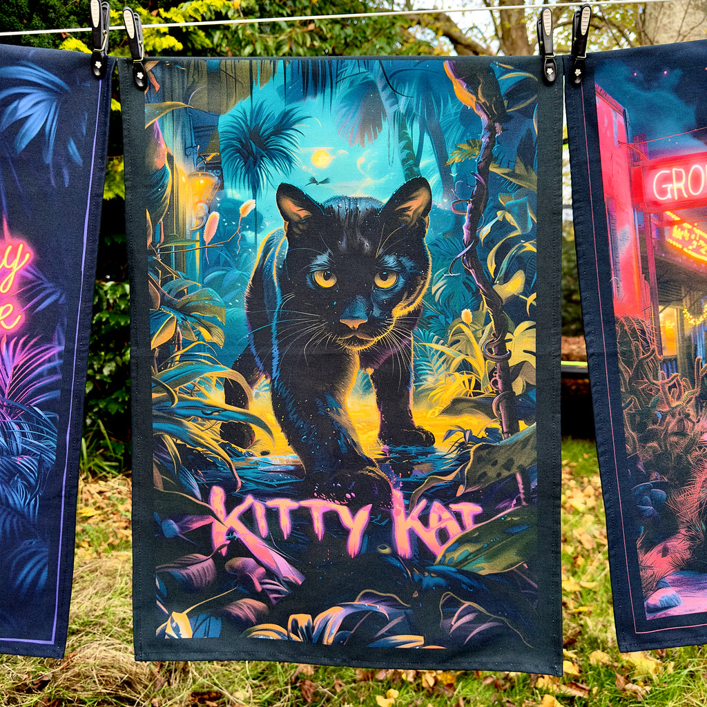 Love Frankie Jungle Big Cat Tea Towels - "Kitty Kat" Panther Designed by Love Frankie and Printed in the UK