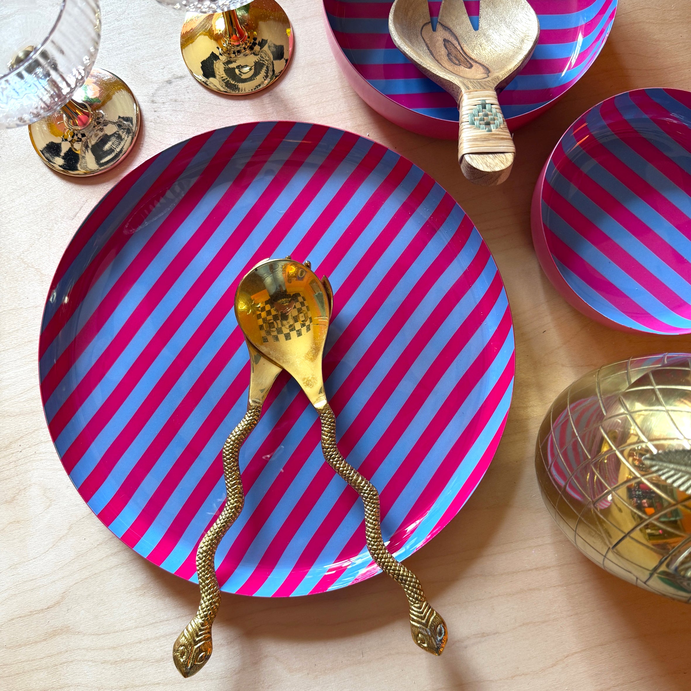 Large Circular Stripy Trays - 5 Colours Available