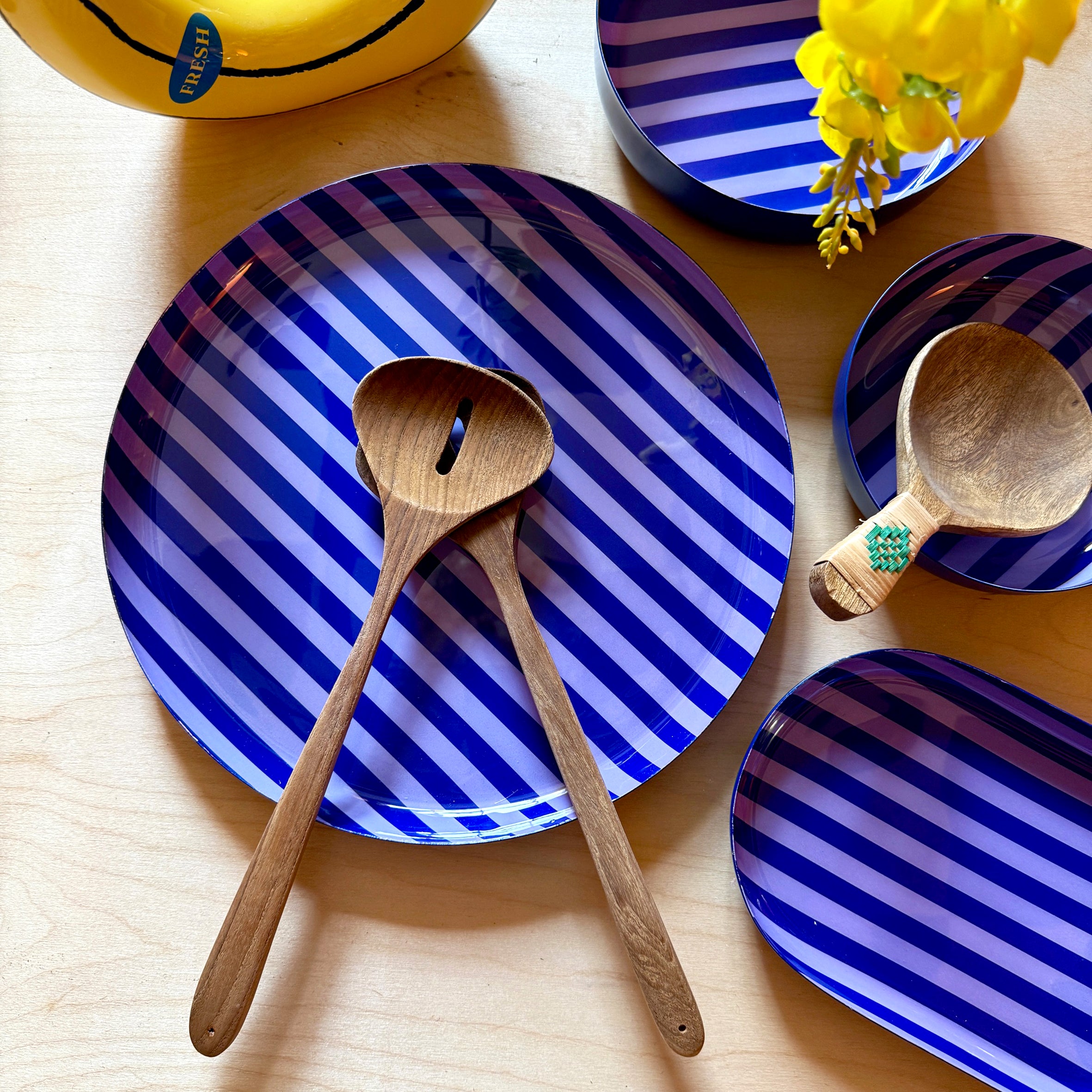 Large Circular Stripy Trays - 5 Colours Available