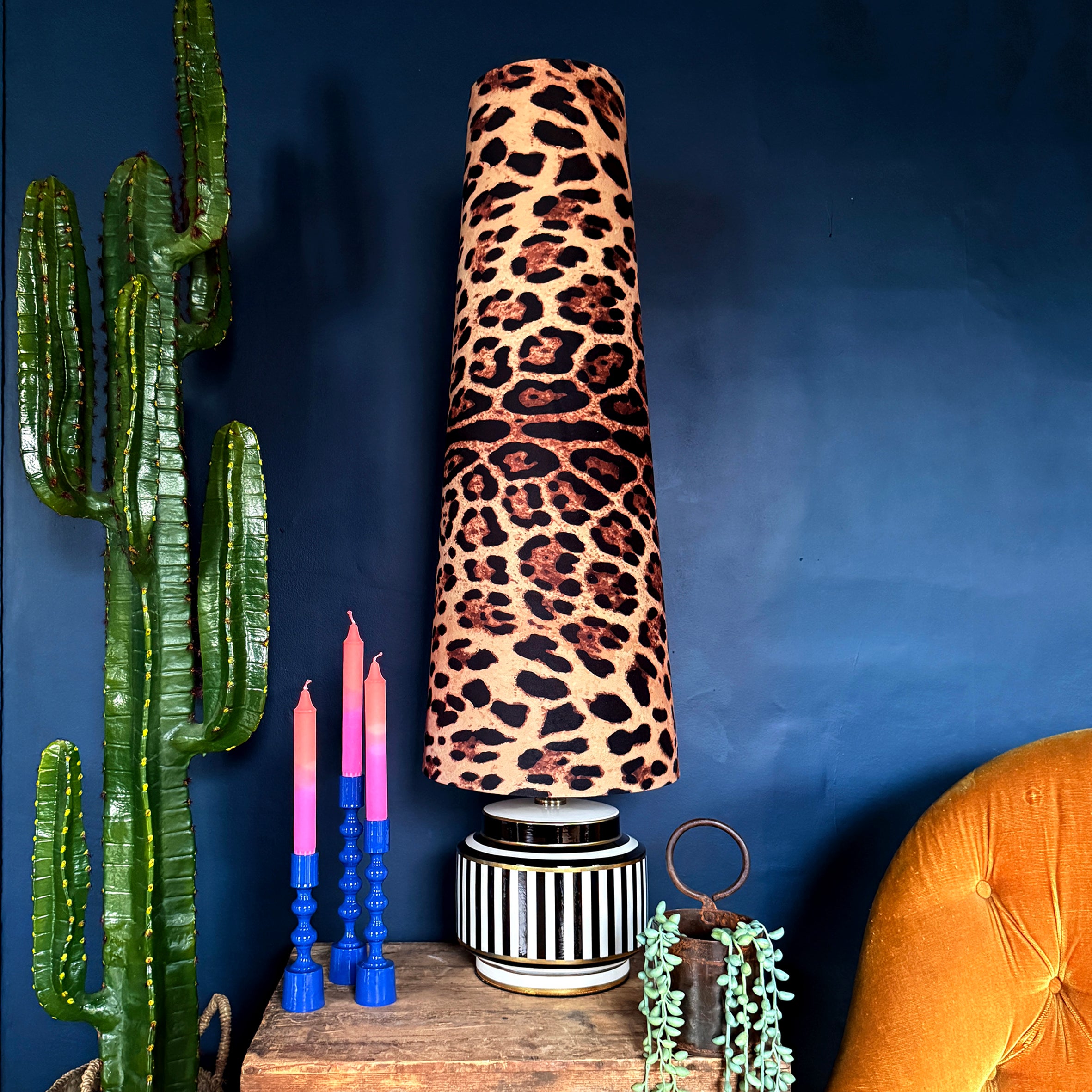 Leopardess Oversized Cone Shades - King from Love Frankie. Handmade Leopard Print lampshades available in 2 sizes.