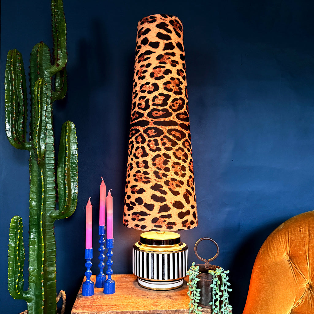 Leopardess Oversized Cone Shades - King from Love Frankie. Handmade Leopard Print lampshades available in 2 sizes. - Light on