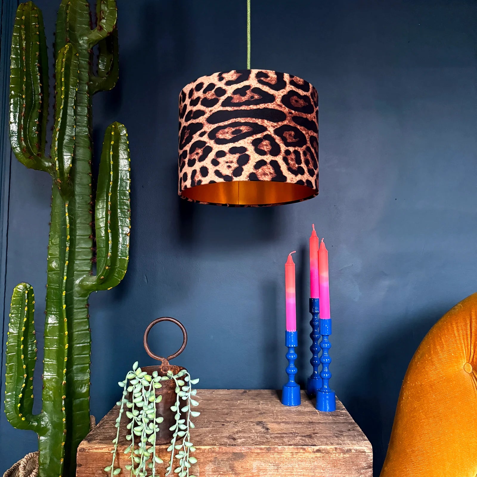 Leopardess Velvet Lampshade with Gold Lining - SAMPLE