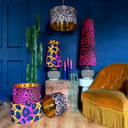 Pink Neon Leopard Print Velvet Lampshade with Gold Lining