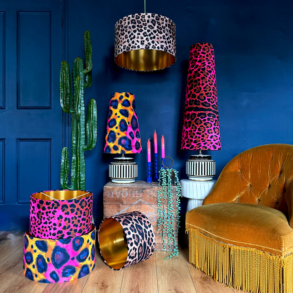 Jaguar Print Velvet Lampshade with Gold Lining