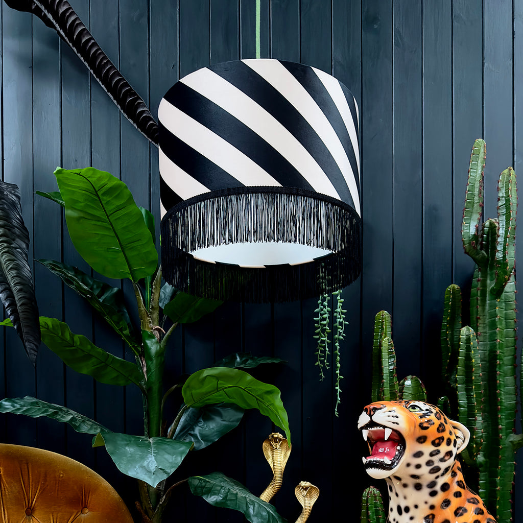 Liquorice Helter Skelter Velvet Lampshades With Fringing