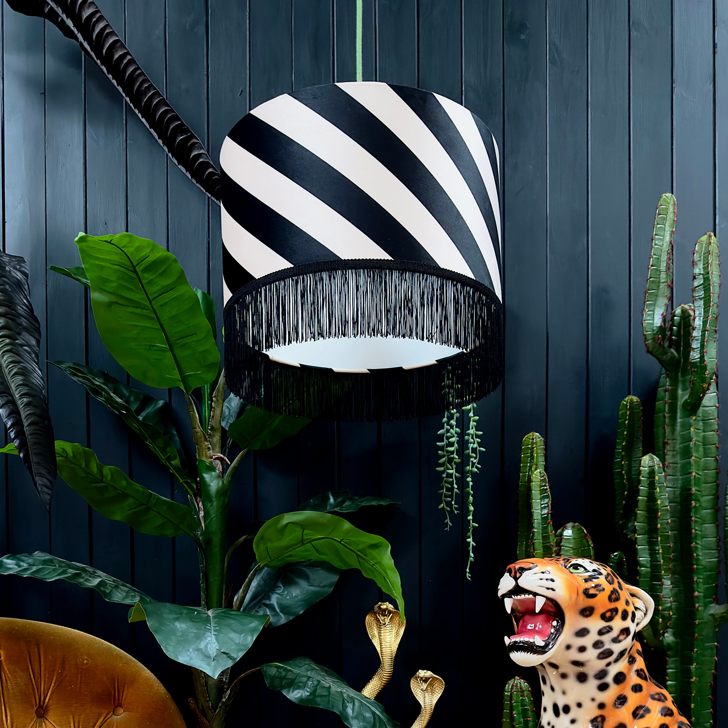 Liquorice Helter Skelter Velvet Lampshades With Fringing