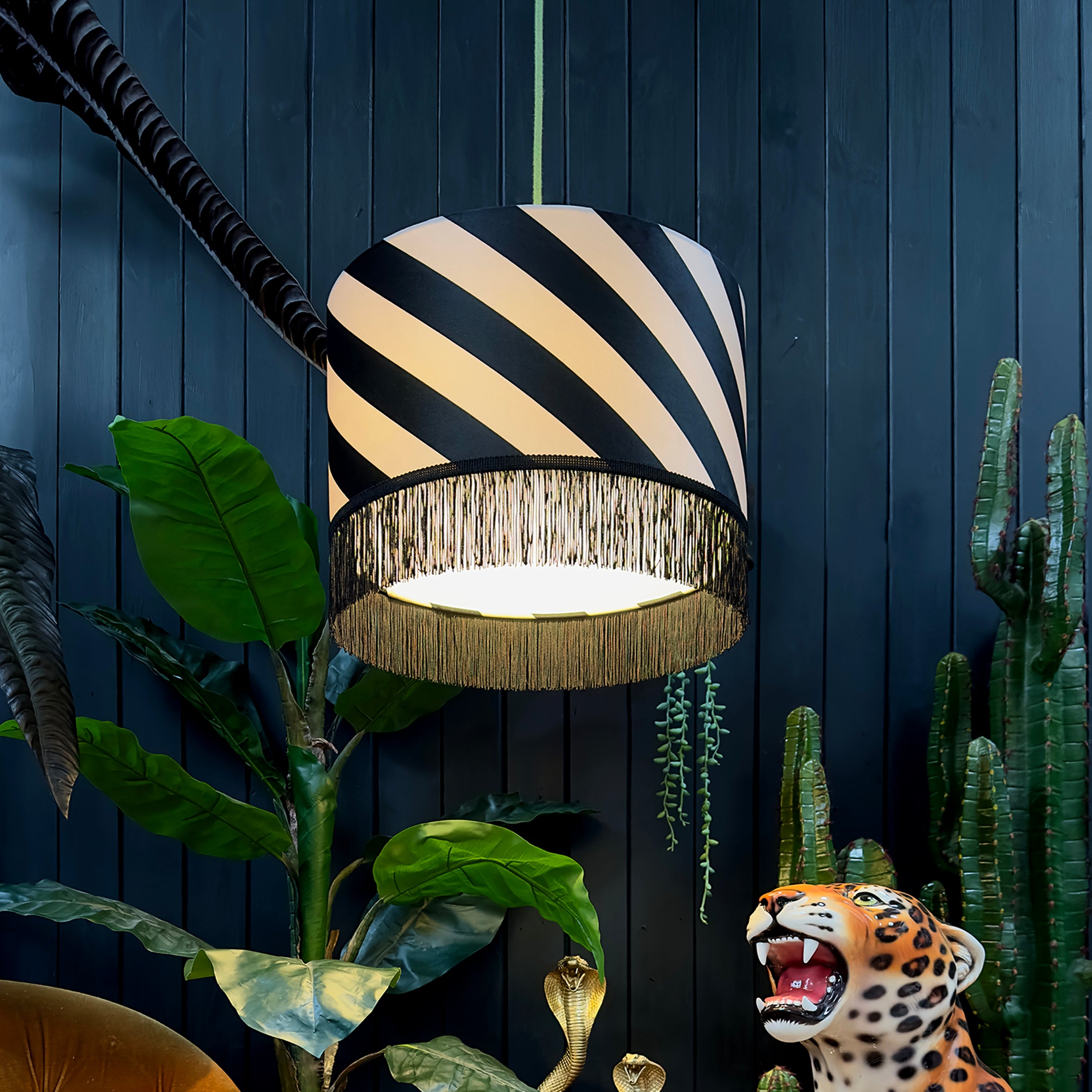 Liquorice Helter Skelter Velvet Lampshades With Fringing