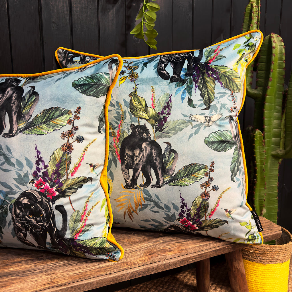 love frankie lithium deadly night shade cushion with yellow piped