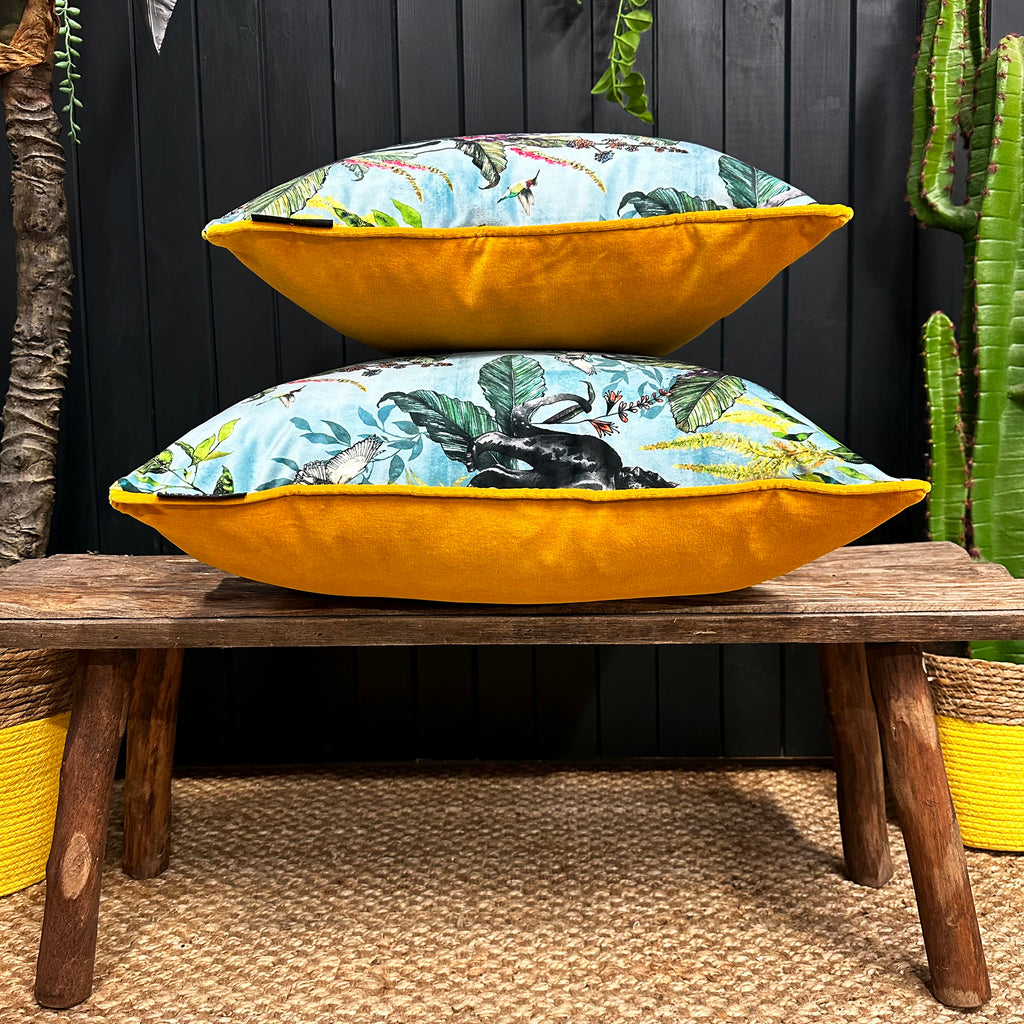 love frankie lithium deadly night shade cushion with yellow piped