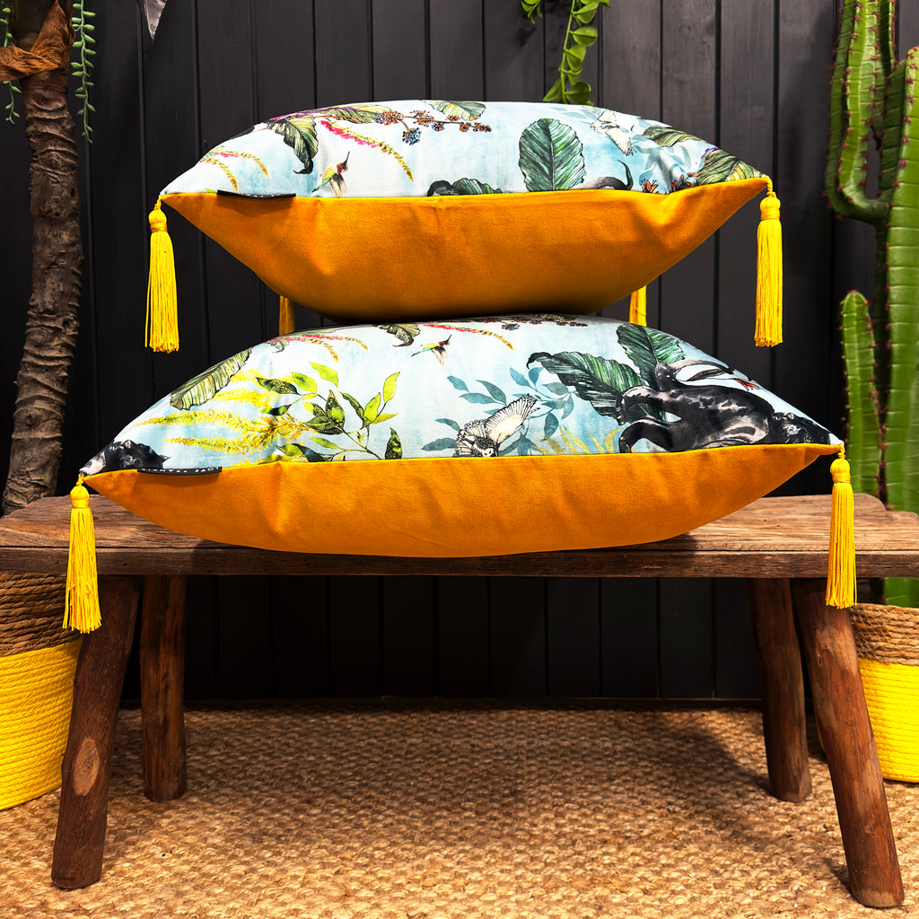 love frankie lithium deadly night shade cushion with yellow tassels