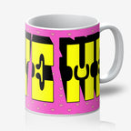 Love Me! Pink and Orange Typography mug. Designed by Love Frankie and printed in the UK.