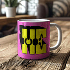 Love Me! Pink and Orange Typography mug. Designed by Love Frankie and printed in the UK.