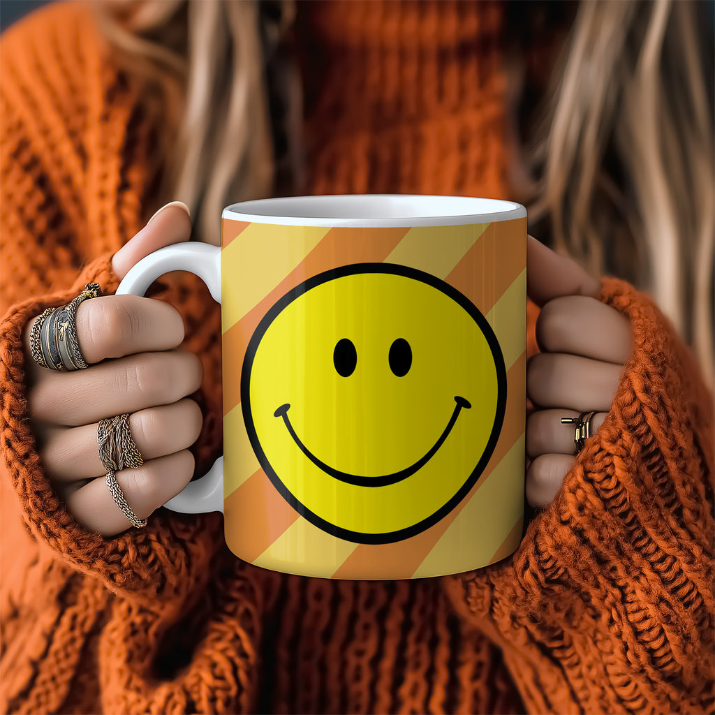 Helter Skelter Tilted Stripe Smiley Mug in Marmalade - Love Frankie