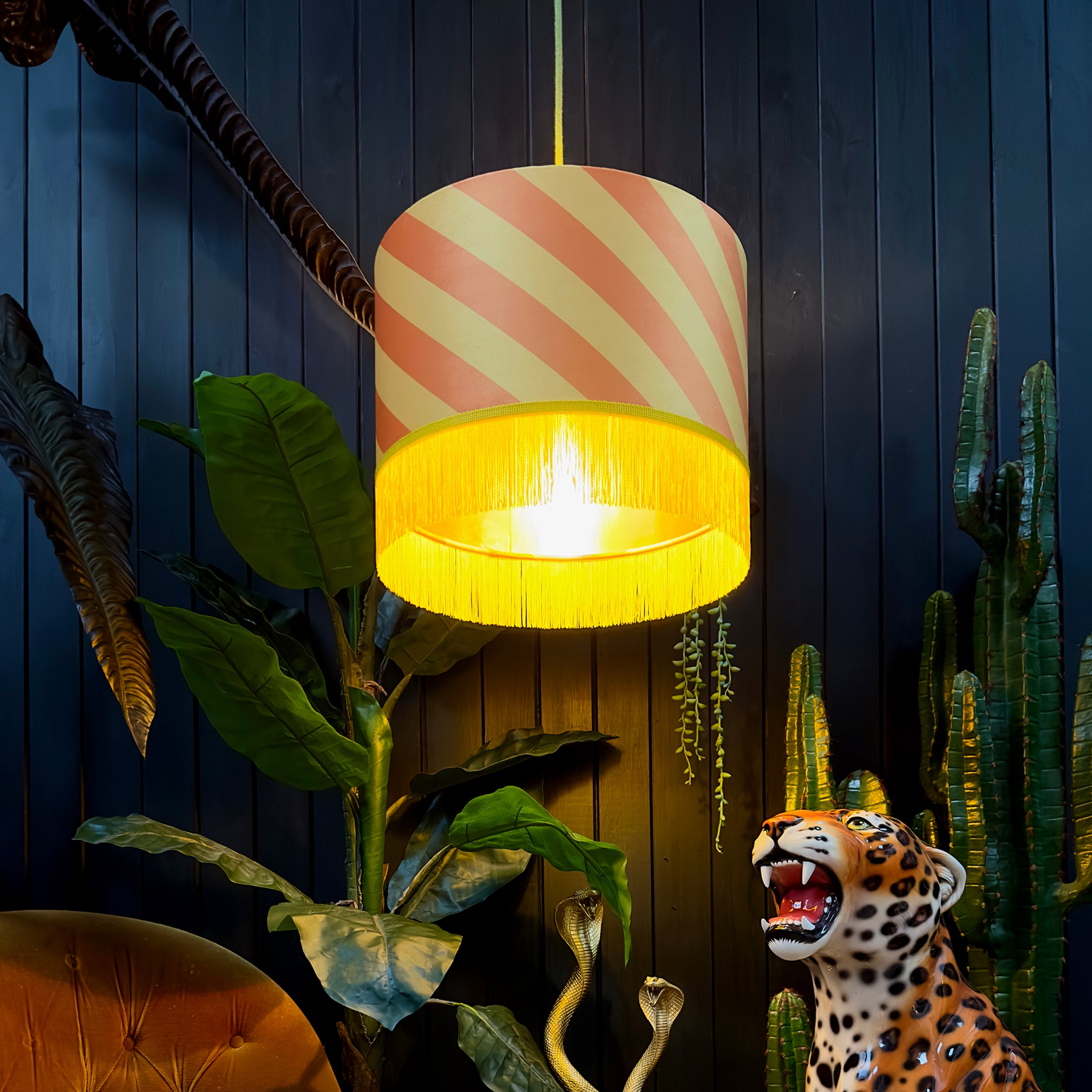 Marmalade Helter Skelter Velvet Lampshades With Gold Foil Lining and Fringing