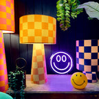 Handmade Checkerboard Velvet lamps in Marmalade. Orange and Yellow Checkerboard Lamps - The Midi