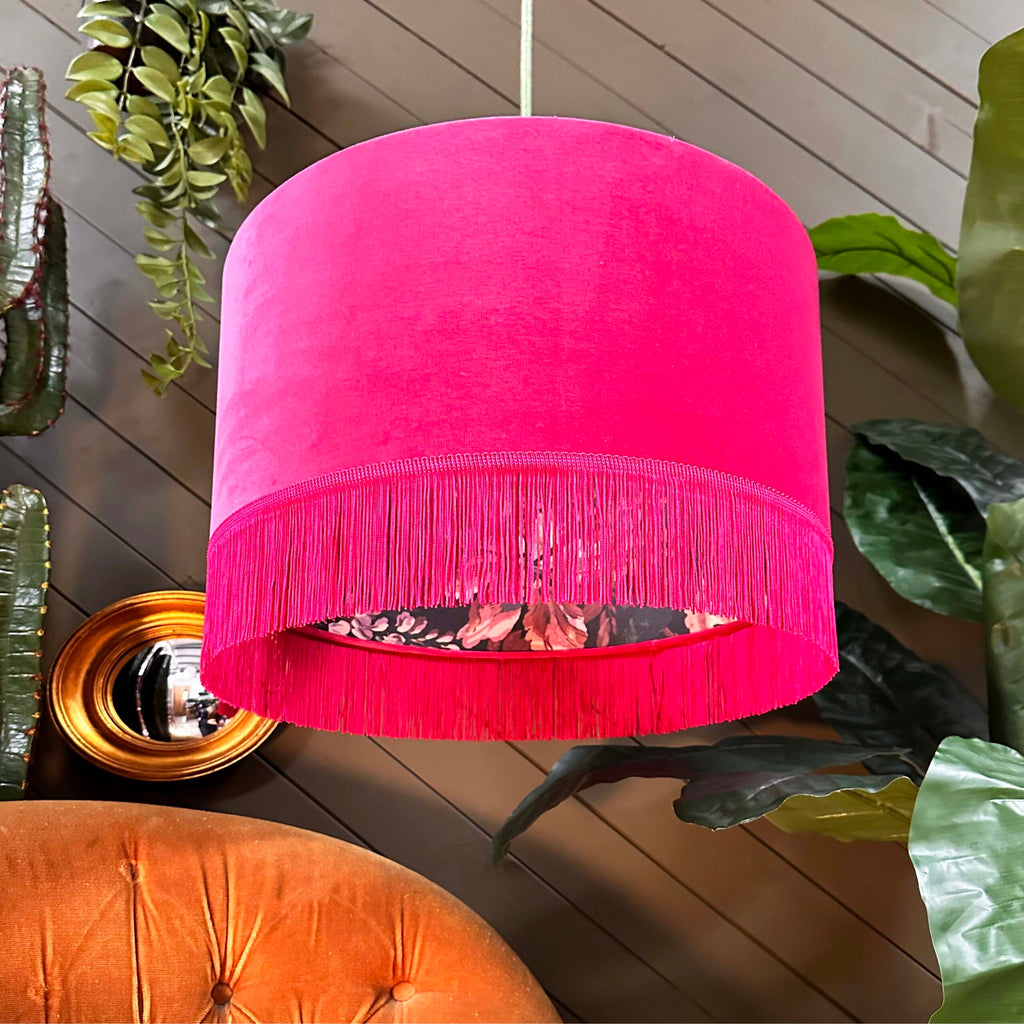 Love Frankie midnight garden jam tart lampshade in raspberry with fringing