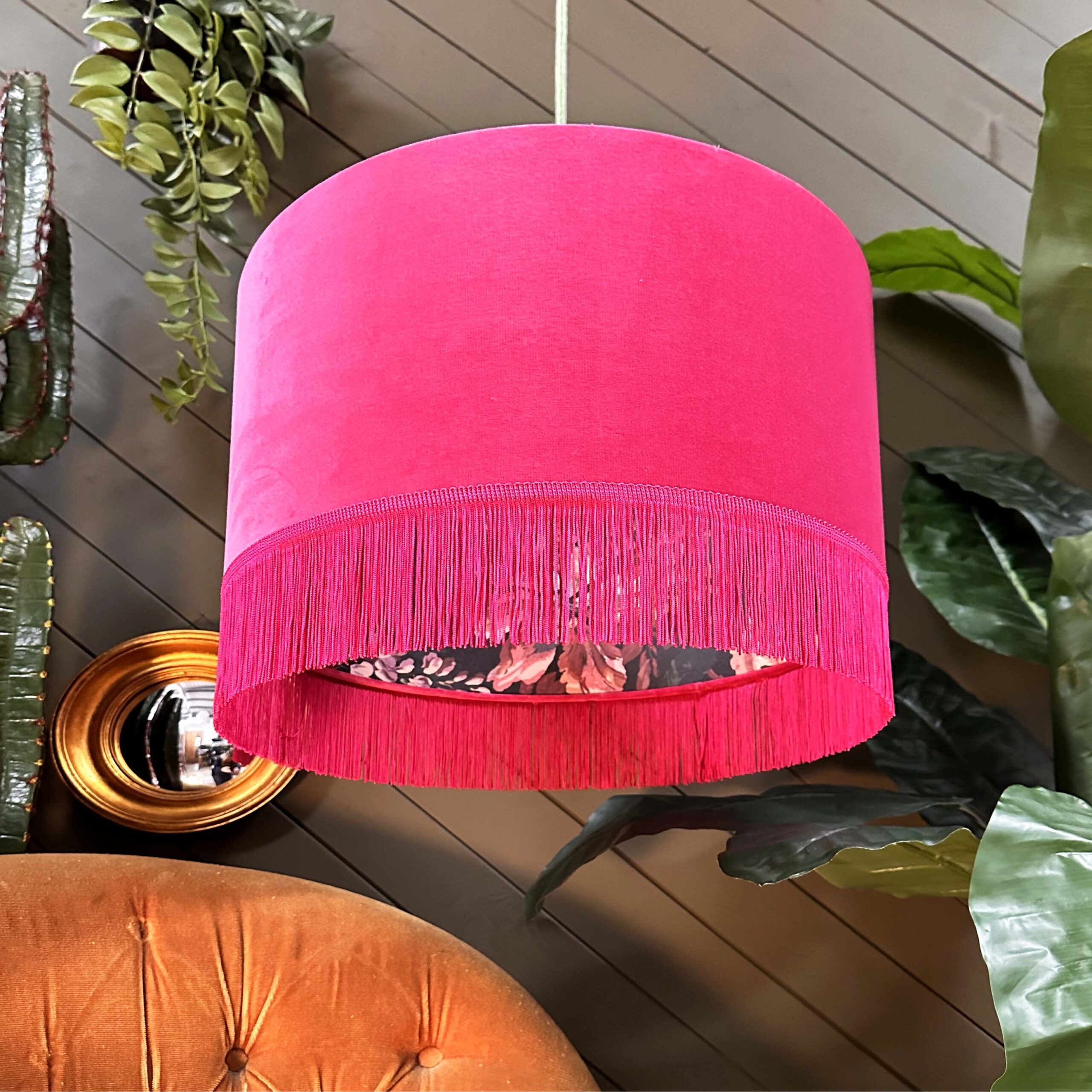 Love Frankie midnight garden jam tart lampshade in raspberry with fringing