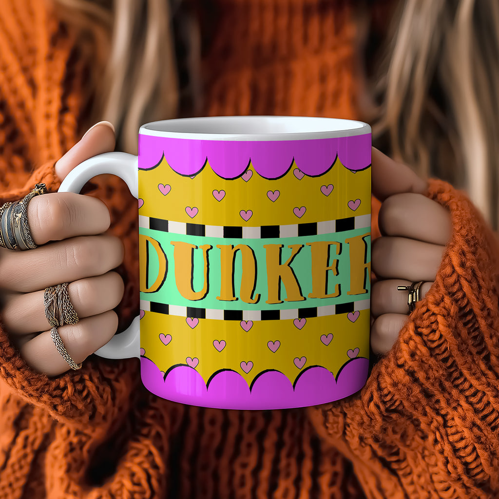 "Biscuit Dunker" Pink and Orange Mug. Designed by Love Frankie and printed in the UK.