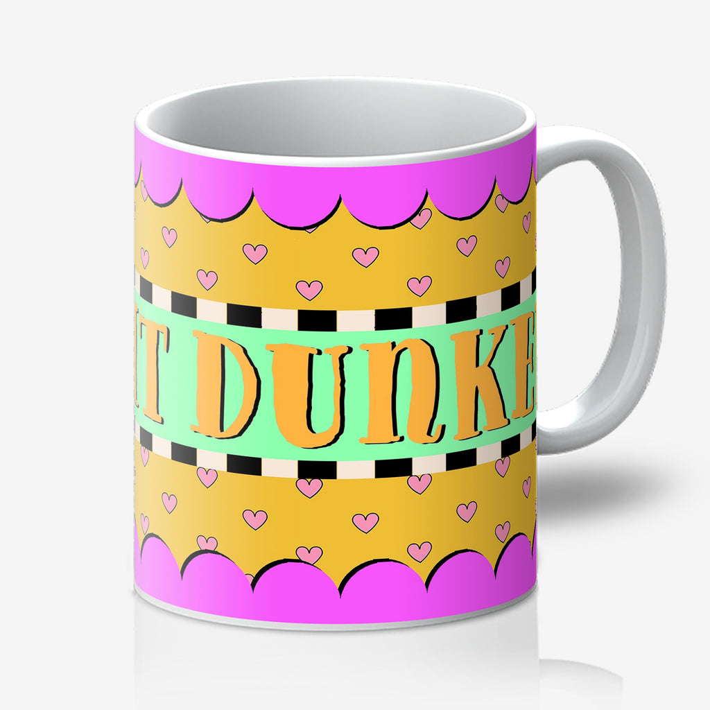 "Biscuit Dunker" Pink and Orange Mug. Designed by Love Frankie and printed in the UK.