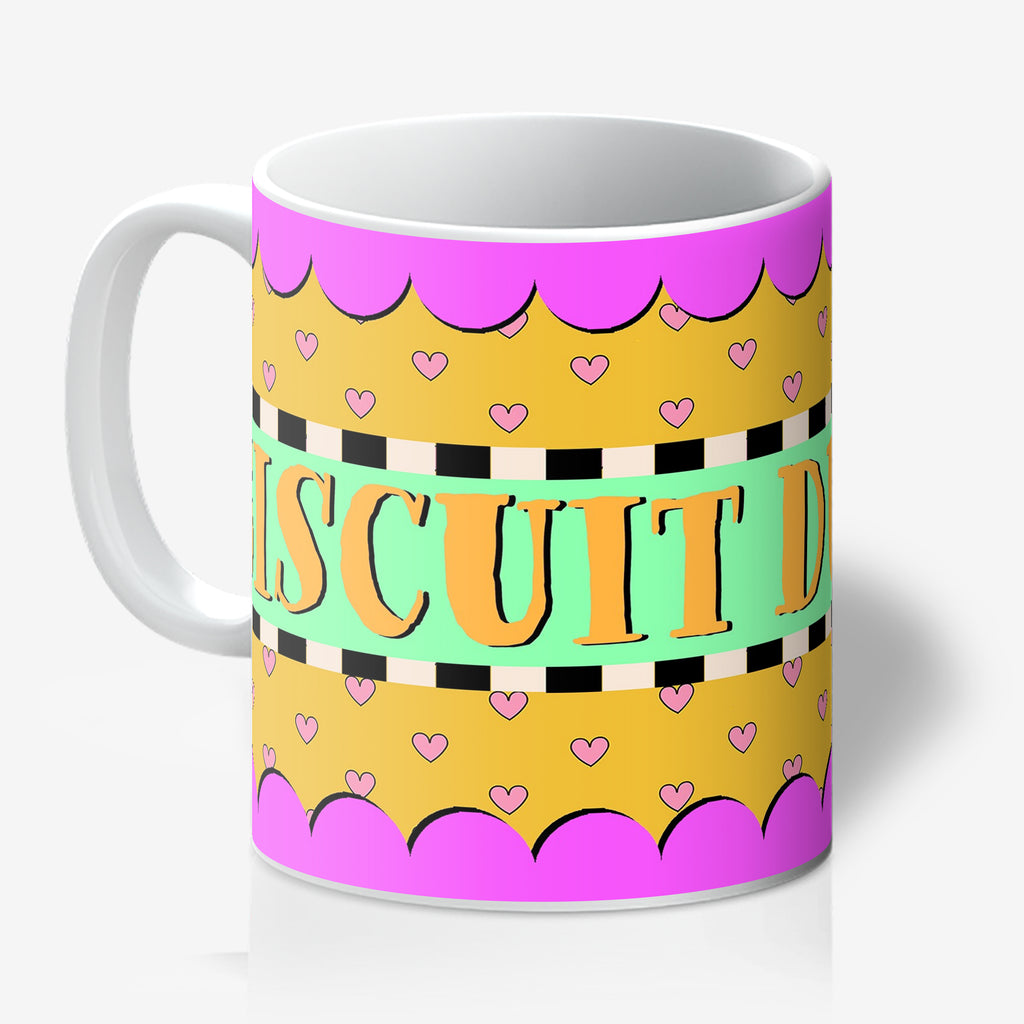 "Biscuit Dunker" Pink and Orange Mug. Designed by Love Frankie and printed in the UK.