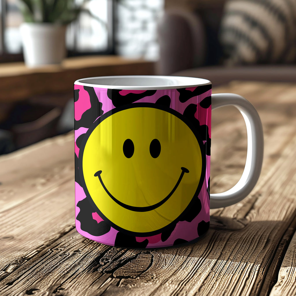 Pink Leopard Print Smiley face Mug - Love Frankie