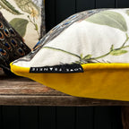 Mythical Plumes Cushions in Parchment with Yellow Piping