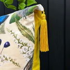 Mythical Plumes Cushions in Parchment with Yellow Tassels