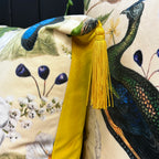 Mythical Plumes Cushions in Parchment with Yellow Tassels