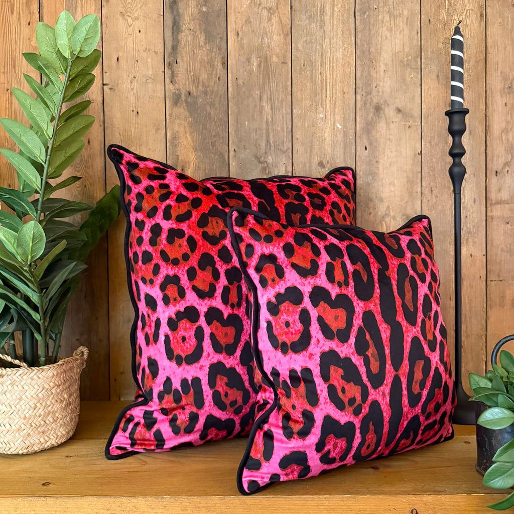 Pink Neon Leopard Print Cushions