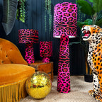 Handmade Velvet Portable Lamps in Pink Neon Leopard