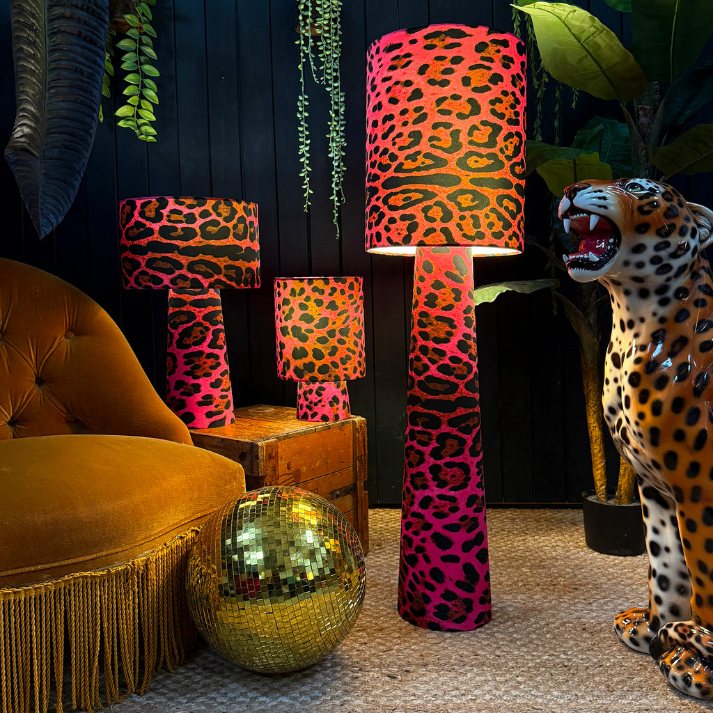 Handmade Velvet Portable Lamps in Pink Neon Leopard