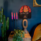 Betty – Vintage Fringed Dome Lampshade in Neon Leopard Velvet | Handmade Soft Shade | Retro Tasselled Lighting | Ceiling or Table Lamp | Light on