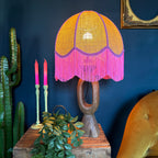 Birdie – Hessian & Pink Fringed Lampshade | Handmade Lighting UK | Light On