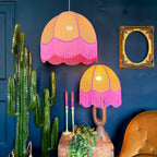 Birdie – Hessian & Pink Fringed Lampshade | Handmade Lighting UK | Light On
