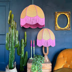 Birdie – Hessian & Pink Fringed Lampshade | Handmade Lighting UK
