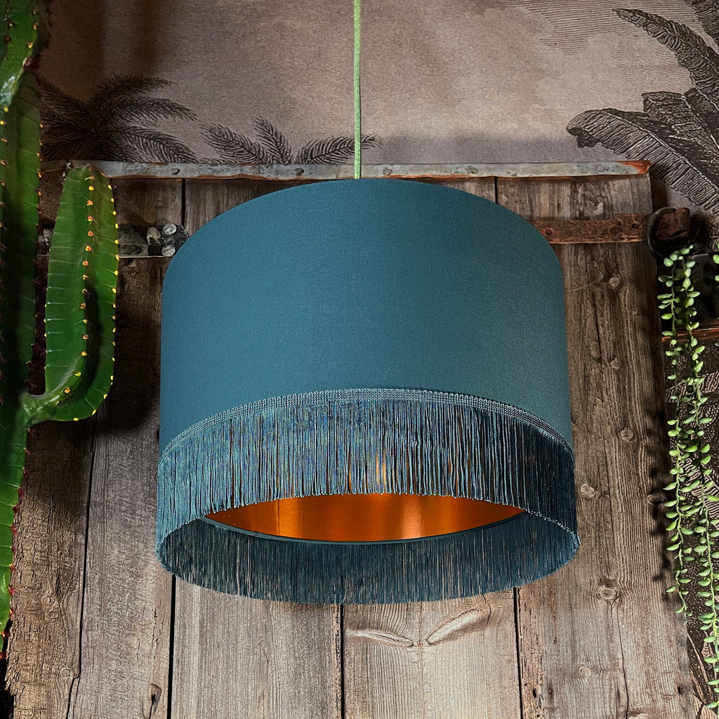Love Frankie petrol cotton lampshade copper lining fringing