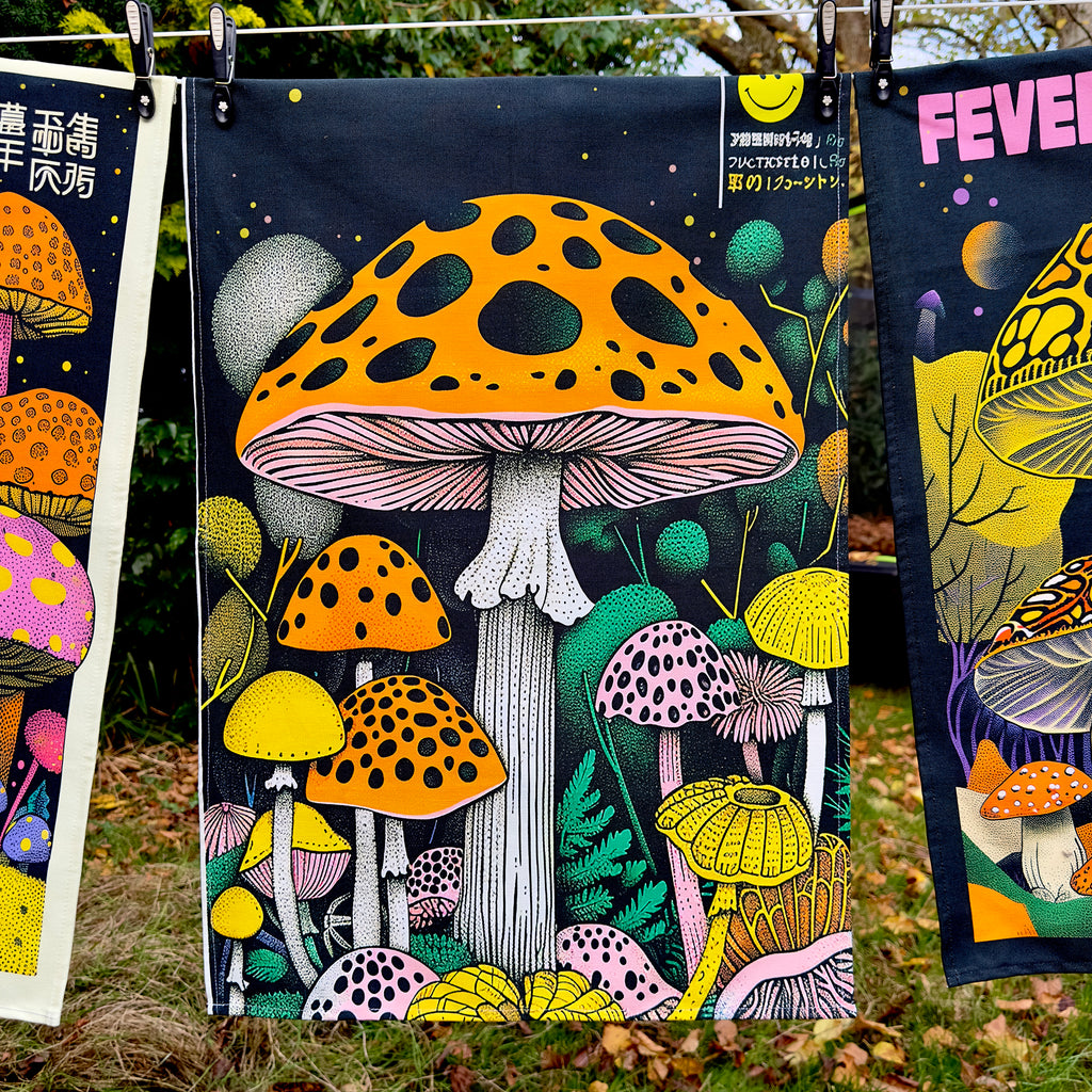 Love Frankie Trippy Magic Mushroom Tea Towels - "Pipe Dream" Designed by Love Frankie and Printed in the UK