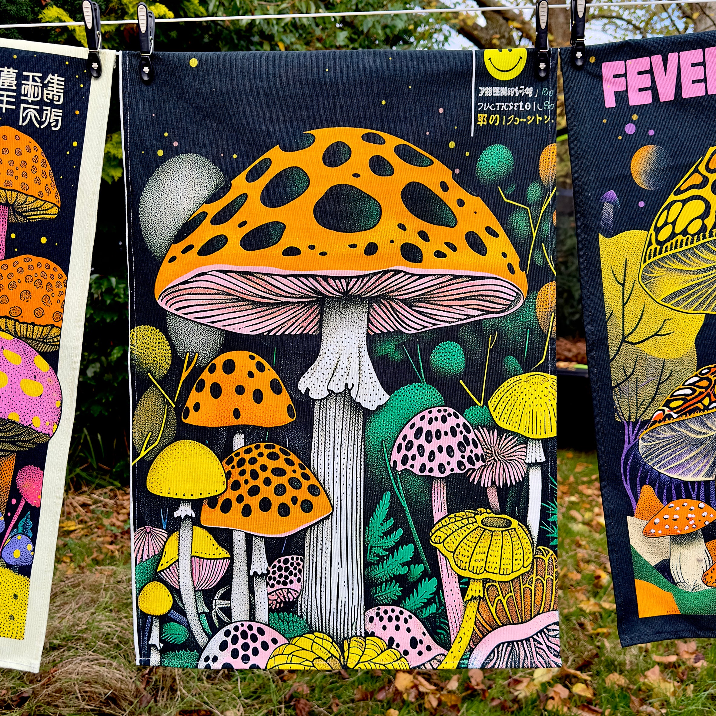 Love Frankie Trippy Magic Mushroom Tea Towels - "Pipe Dream" Designed by Love Frankie and Printed in the UK