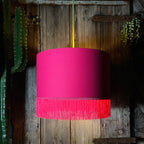 Pomegranate Pink Lampshade with Copper Foil Lining & Pink Fringing