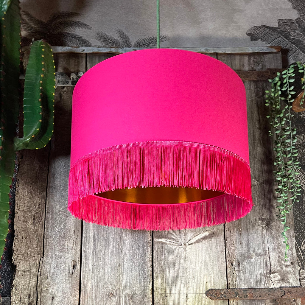 Love Frankie pomegranate cotton lampshade copper lining fringing